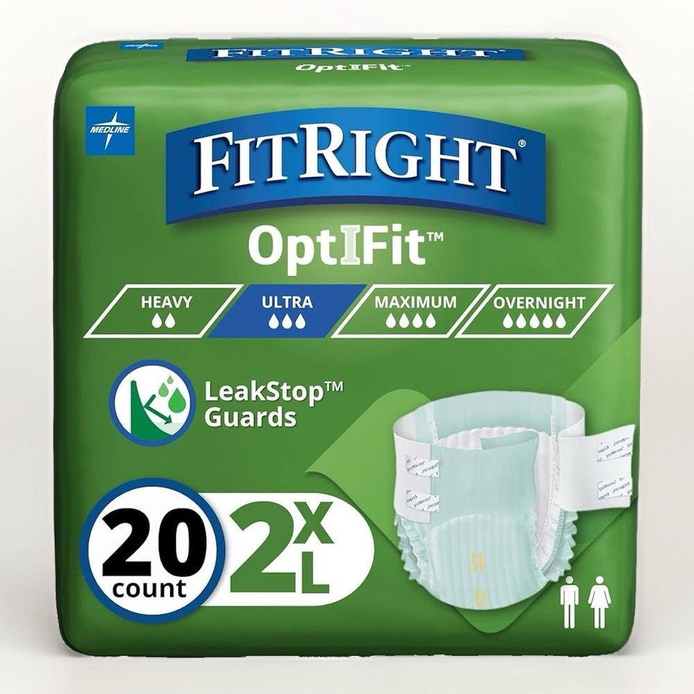 Medline FitRight Ultra Incontinence Briefs 2XL‎ Unisex Adult Diapers 60-70 in